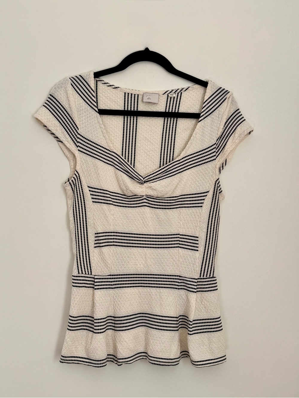 Anthropologie Postmark Striped Textured Peplum Top Medium NWOT
